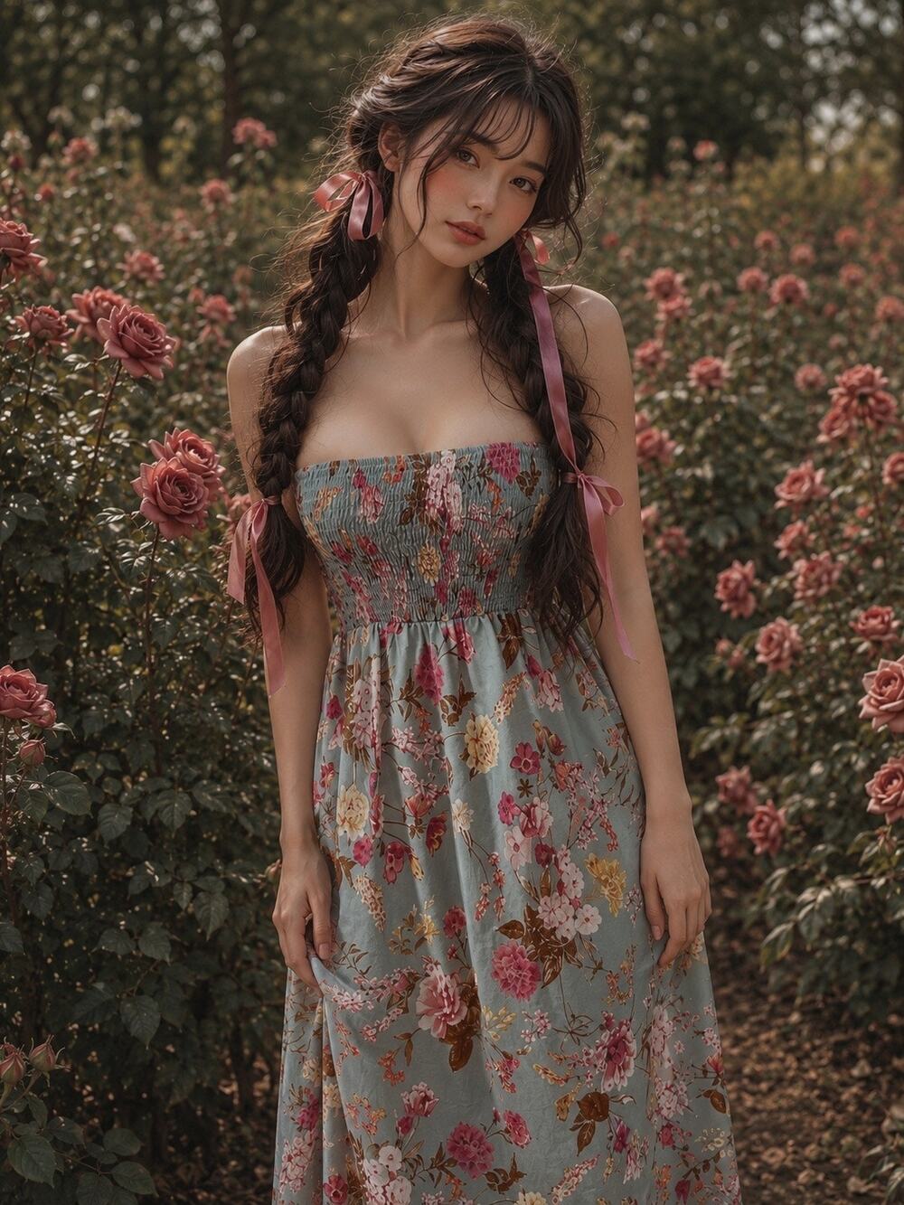 Loose Braids + Love Letters blooming floral smocked strapless maxi dress
